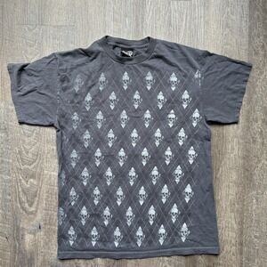 Vintage- Helix - All Over Print AOP Gray & White Skull T Shirt - Goth - Men's M